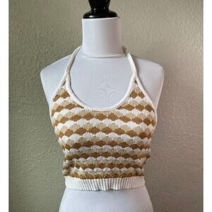 Willow & Wind Halter Top XS Knit Sleeveless Brown White‎ Geometric Pattern